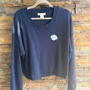 Navy Blue Sweater with Shell Accent